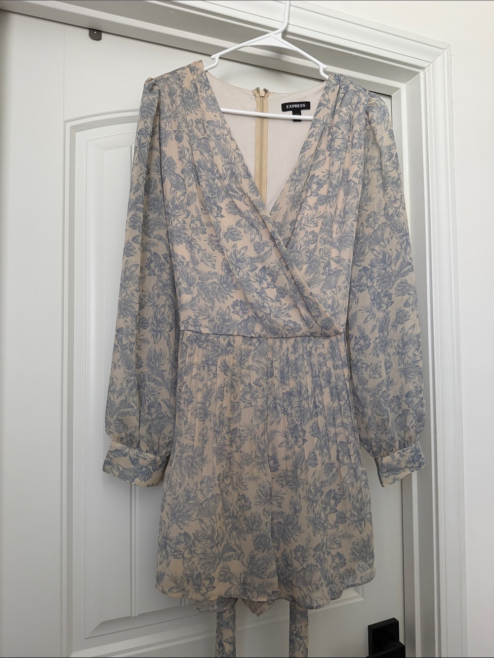 Express Cream and Blue Floral Wrap Romper